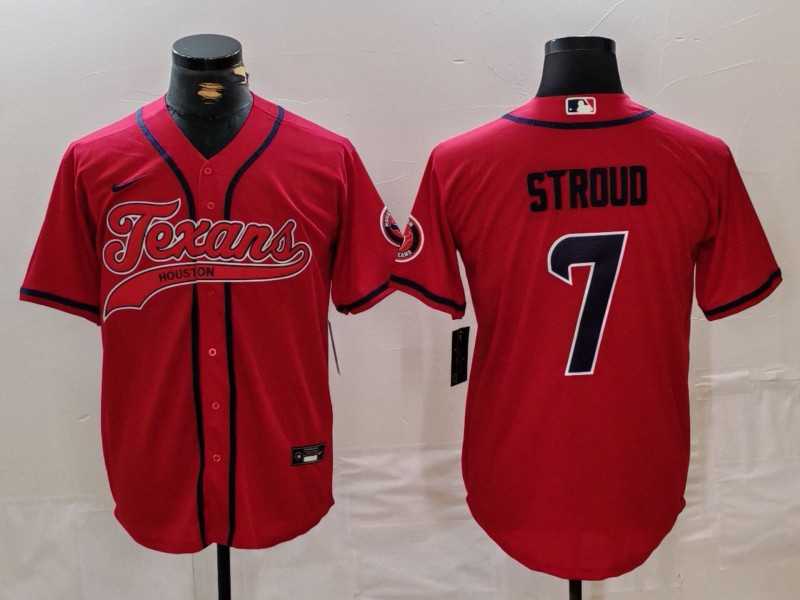 Mens Houston Texans #7 CJ Stroud Red With Patch Cool Base Stitched Baseball Jersey